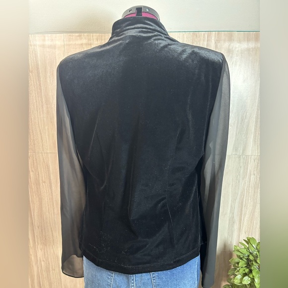 J R Nites by Carol Lin Velvet Black Beaded Women's Blouse Top Sheer Sleeves - Picture 2 of 11